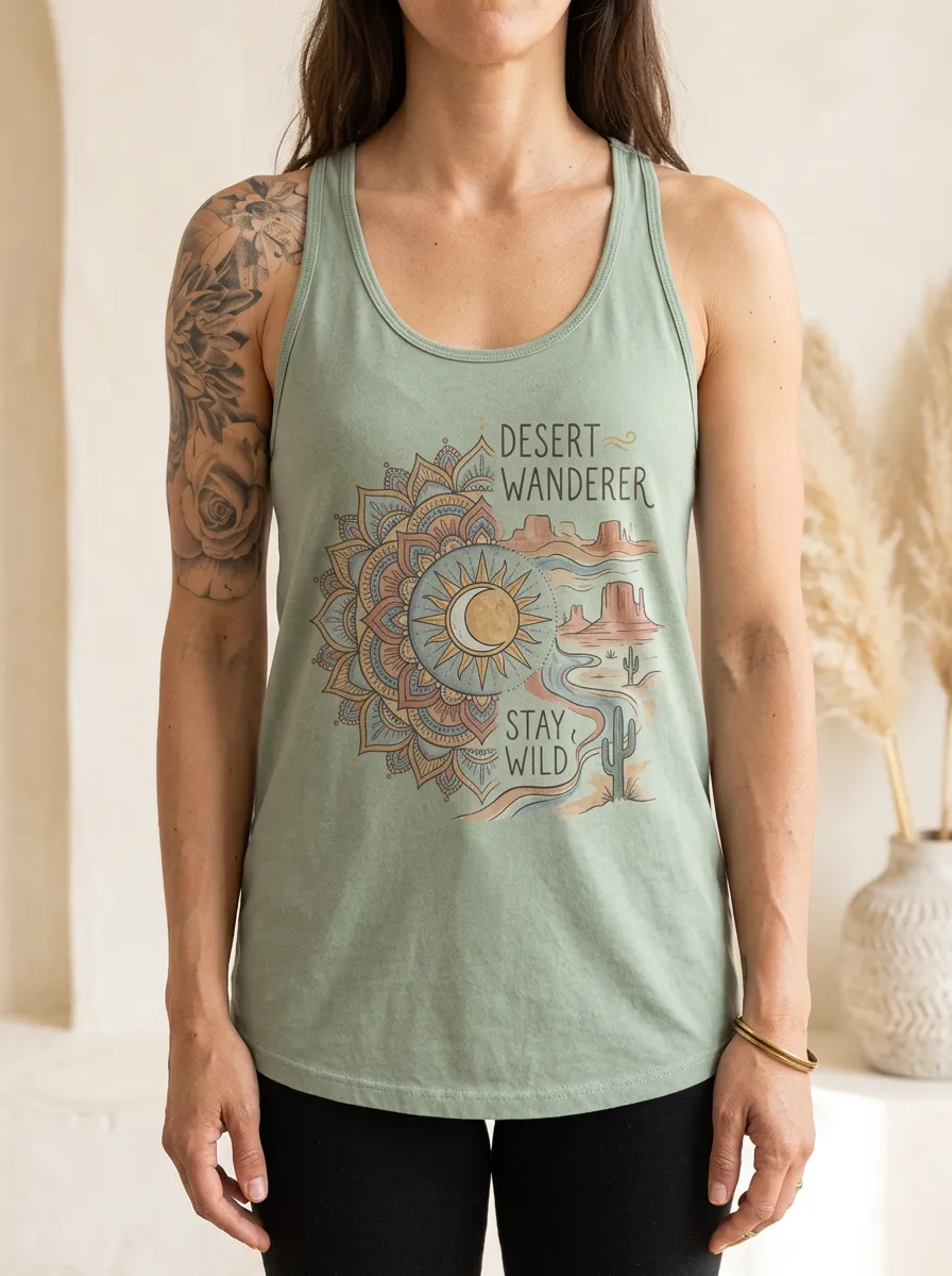 Women's Desert Wanderer Mandala Cactus Printed Tank Top