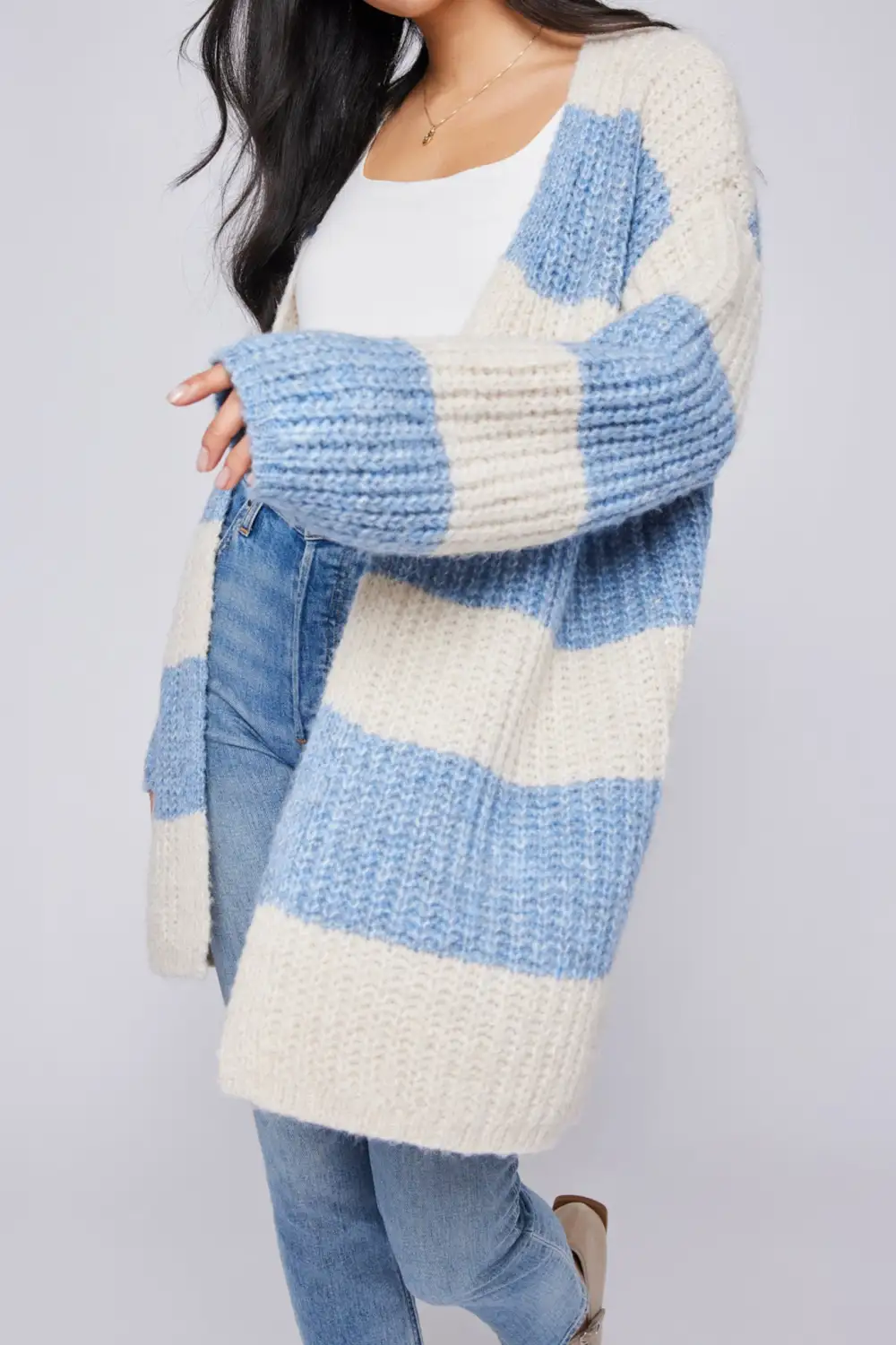 Striped Ribbed Oversized Relaxed Cardigan