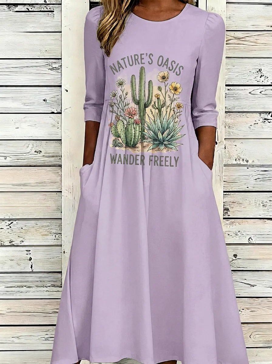 Nature Oasis Cactus Floral Dress