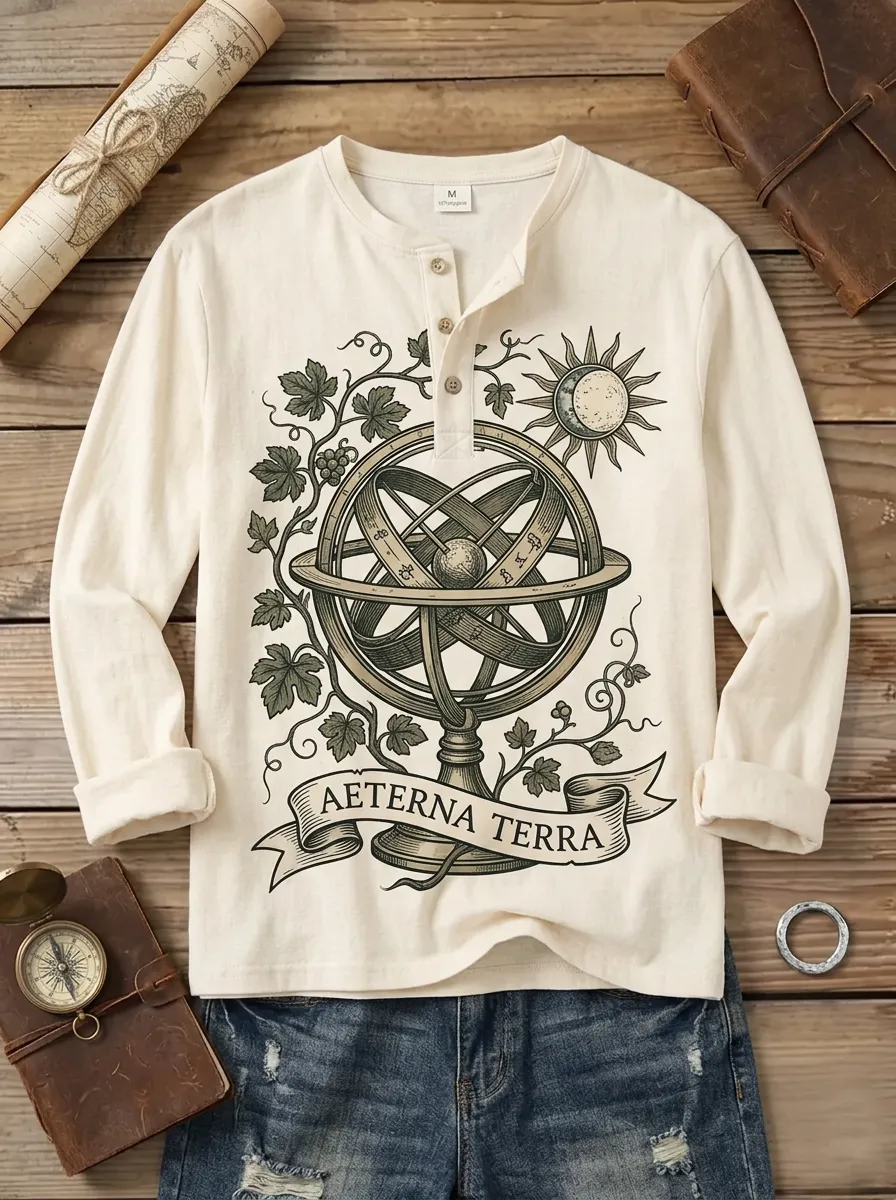 Unisex Astronomy Lover Armillary Sphere Henley Shirt
