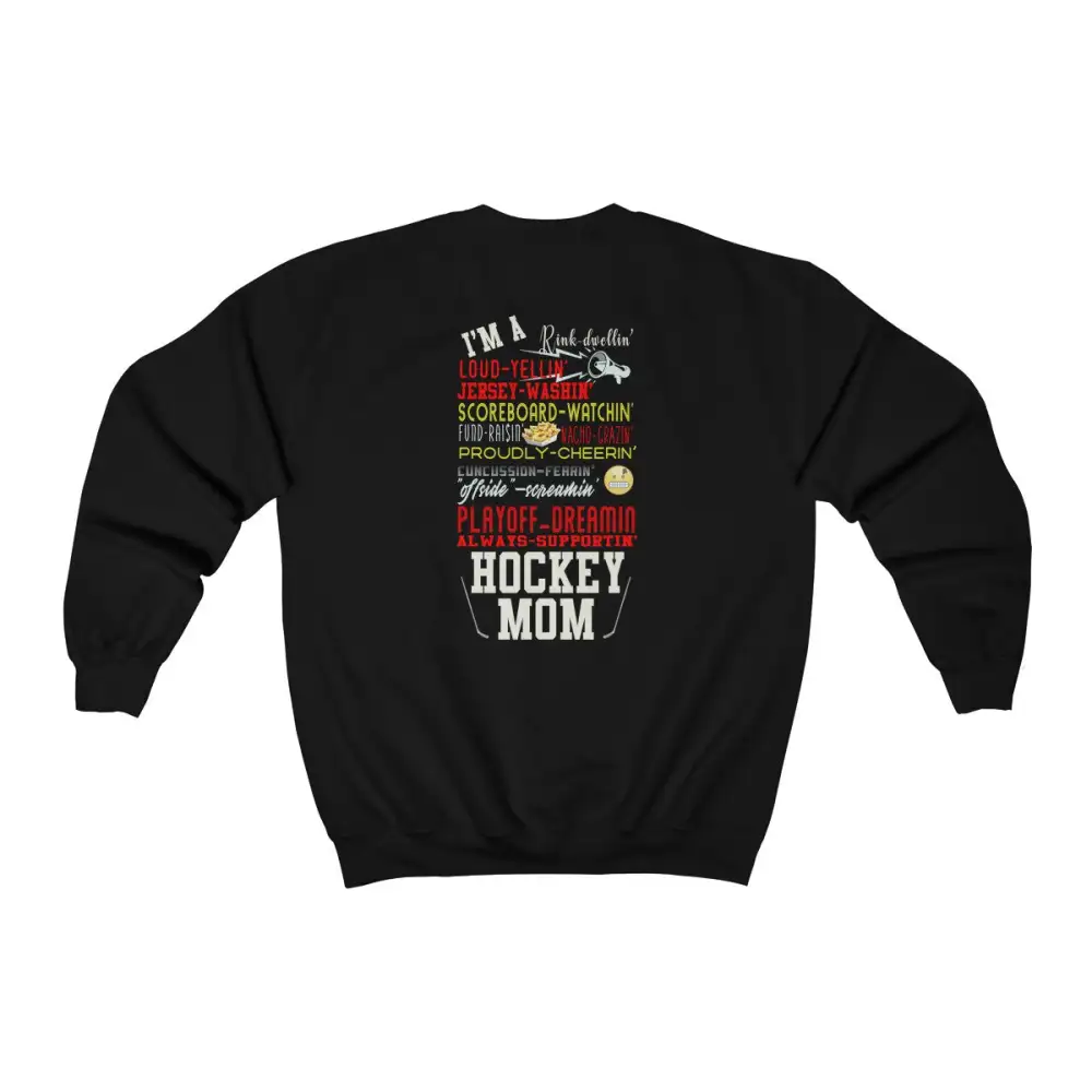 Mom Support Back Print Hockey Graphic Crewneck Sweatshirt