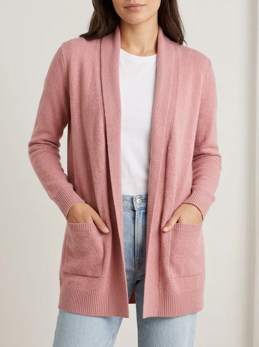 Women's Casual Pink Solid Color Open Front Knit Cardigan