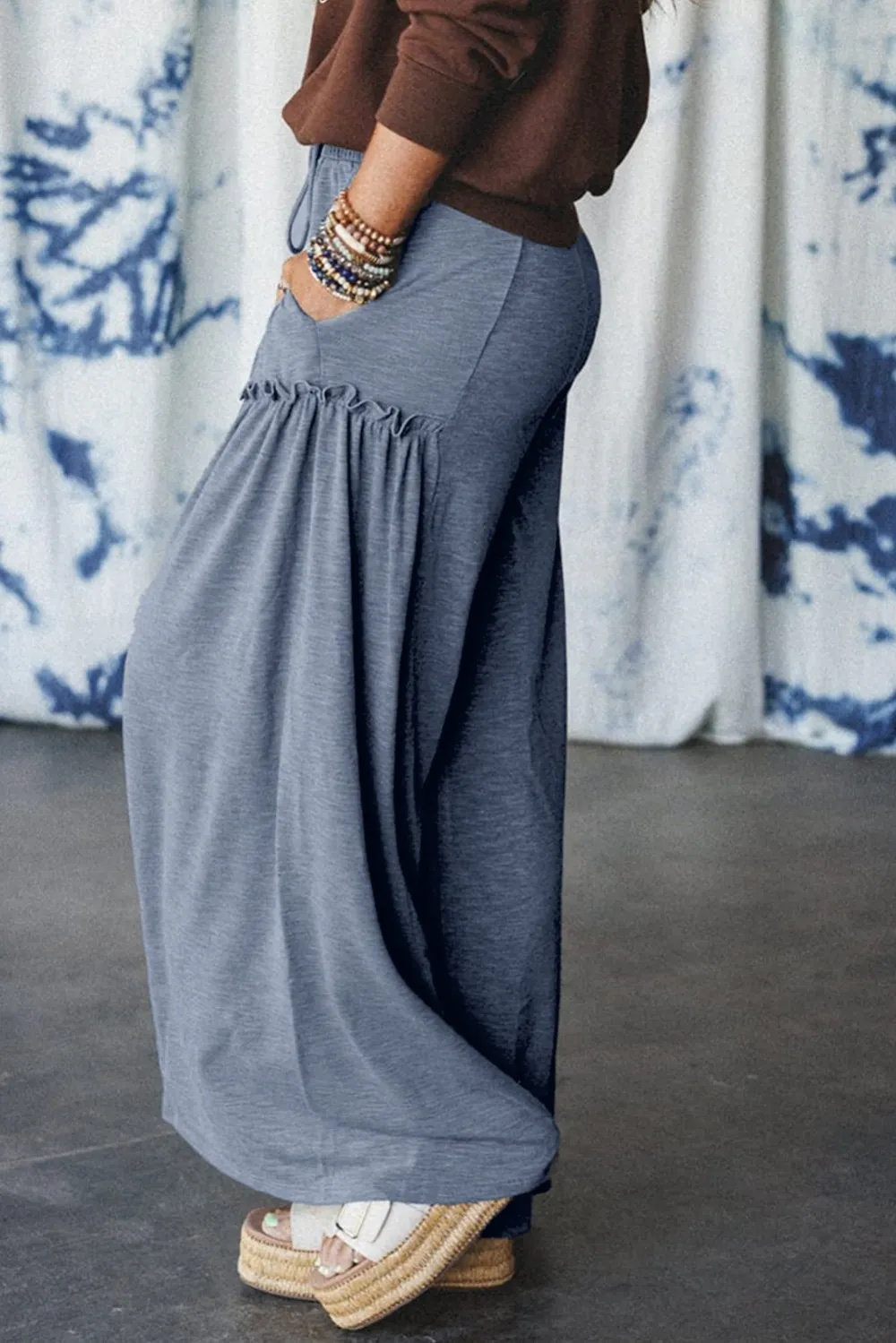 High Waist Relaxed Fit Wide Leg Pocketed Casual Pants