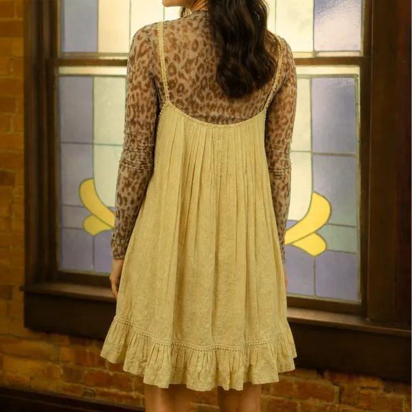 Embroidered Ruffle Detail Sleeveless Dress