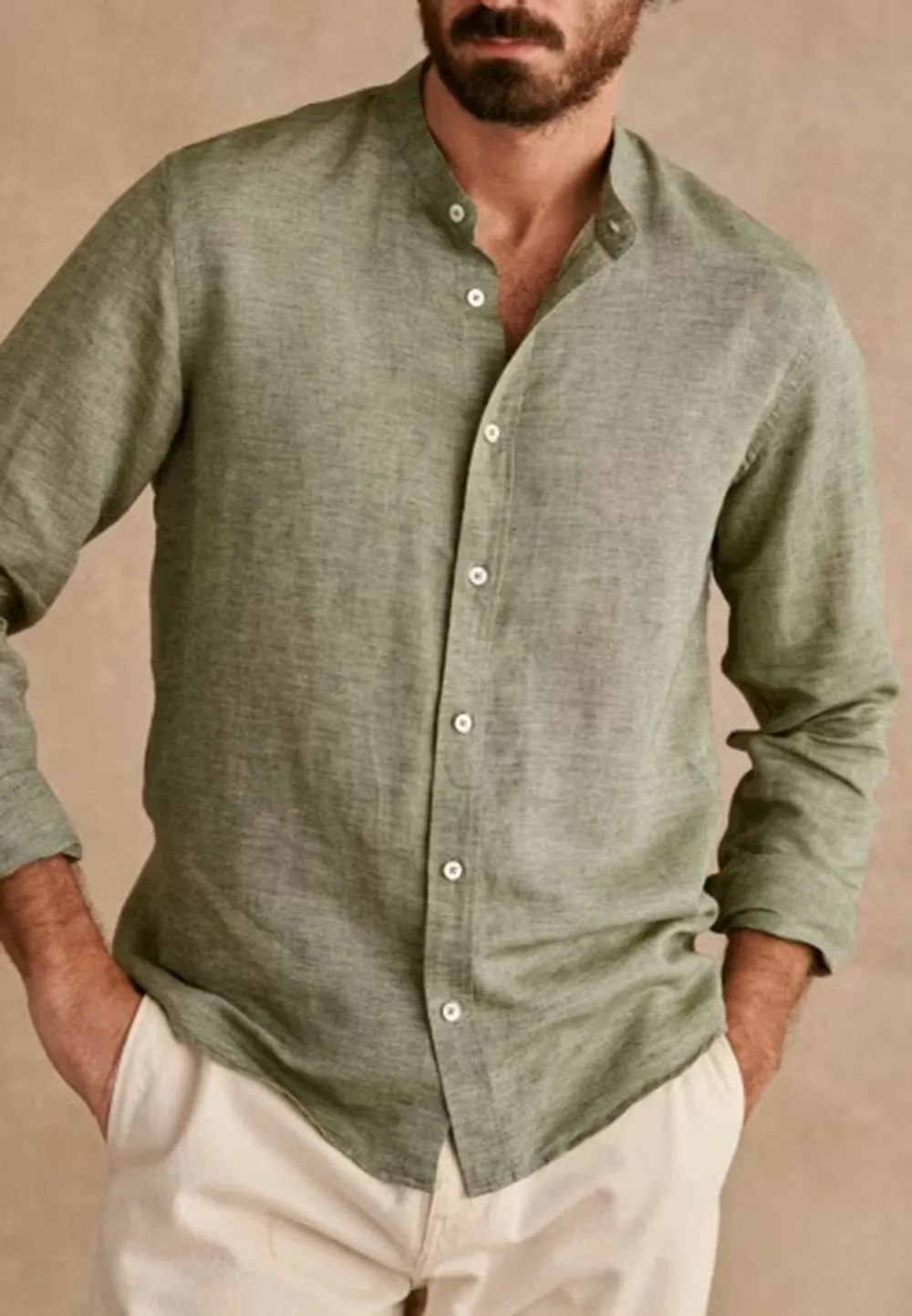 Classic White Cotton Linen Blend Button Up Shirt