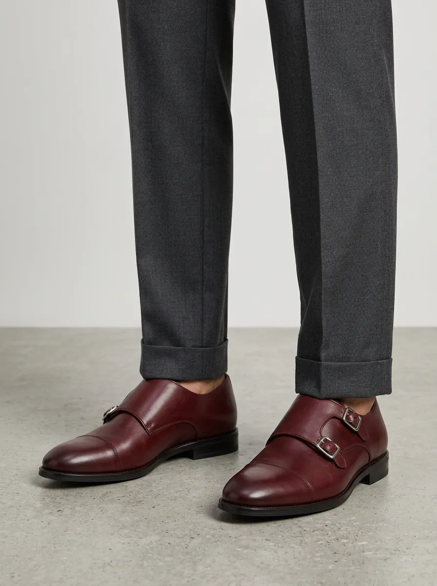 Men's Formal Business Double Monk Strap Leather Shoes
