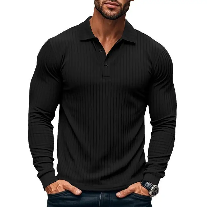 Long Sleeve Slim Fit Athletic Fine Knit Polo Shirt