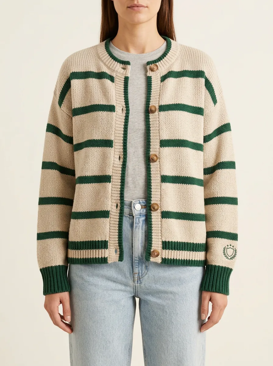 Shield Rugby Striped Shield Embroidered Cardigan