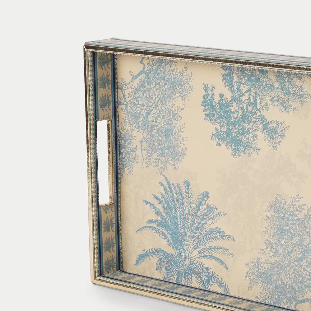 Blue Rectangular Faux Leather Tray
