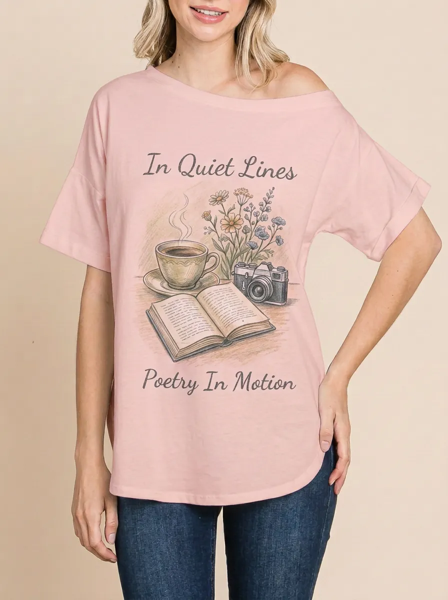 Women's Book Coffee Camera Floral Printed T-shirt