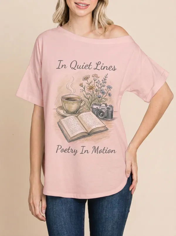 Women's Book Coffee Camera Floral Printed T-shirt