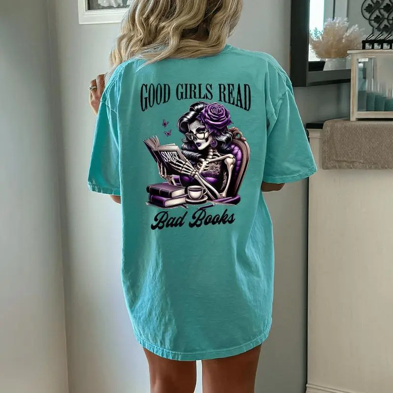 Smut Book Reading Smutty Good That Girls Read Bad Books Women's Oversized Comfort T-Shirt Back Print