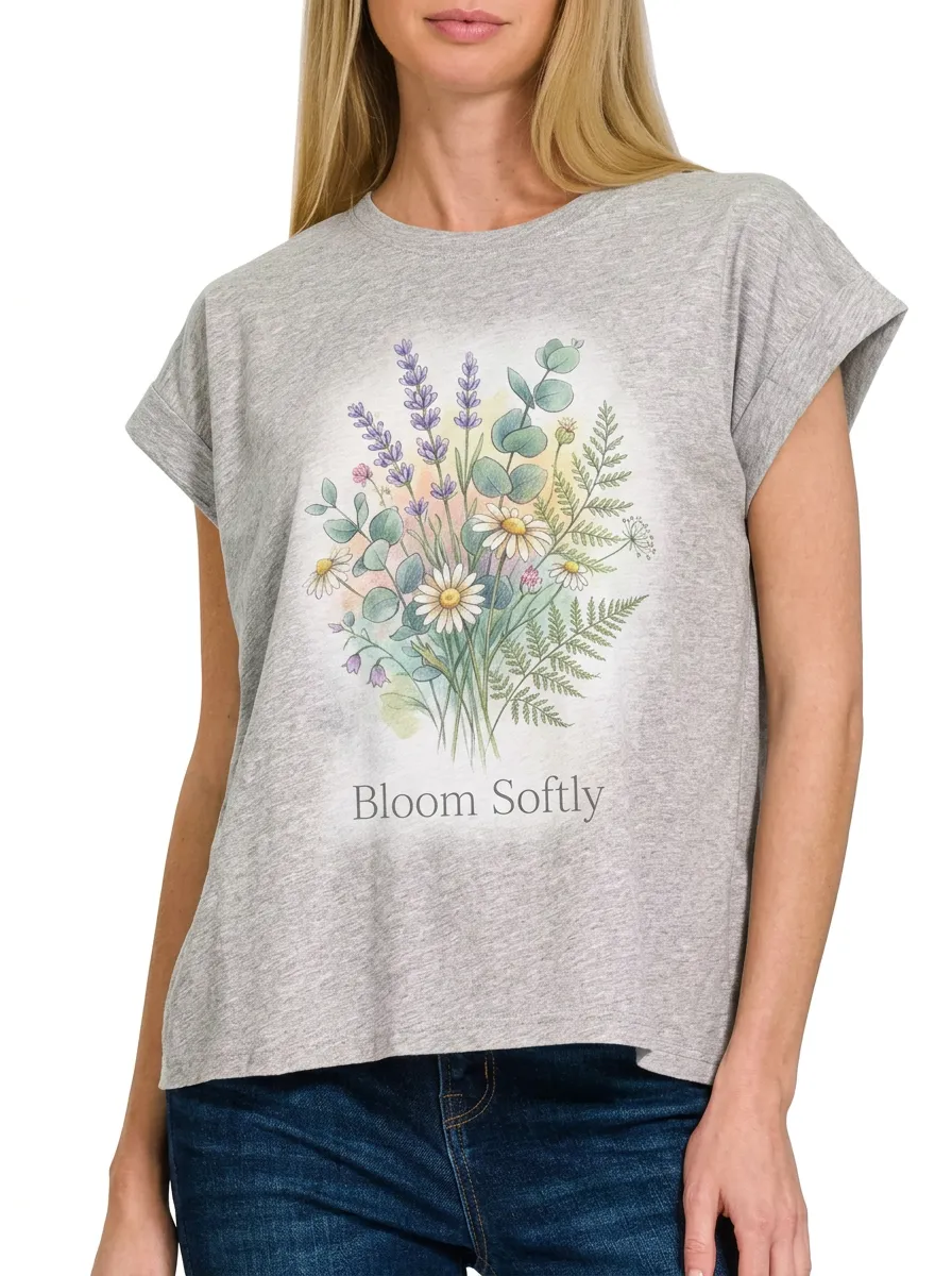 Women's Floral Nature Lover Lavender Daisy Printed T-shirt