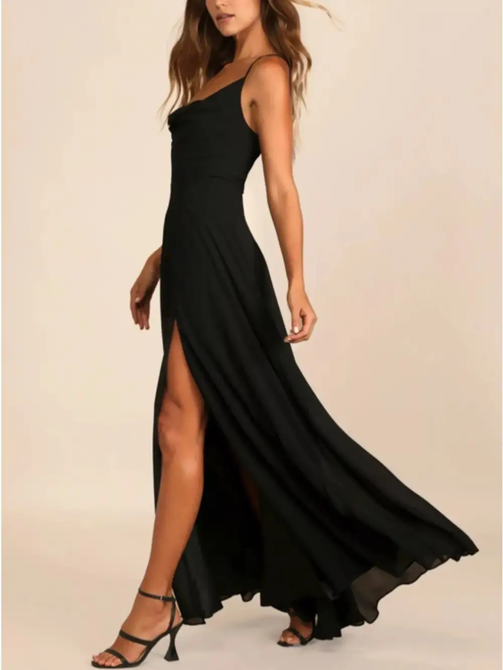 Relaxed Slit Cowl Neck Maxi Dress