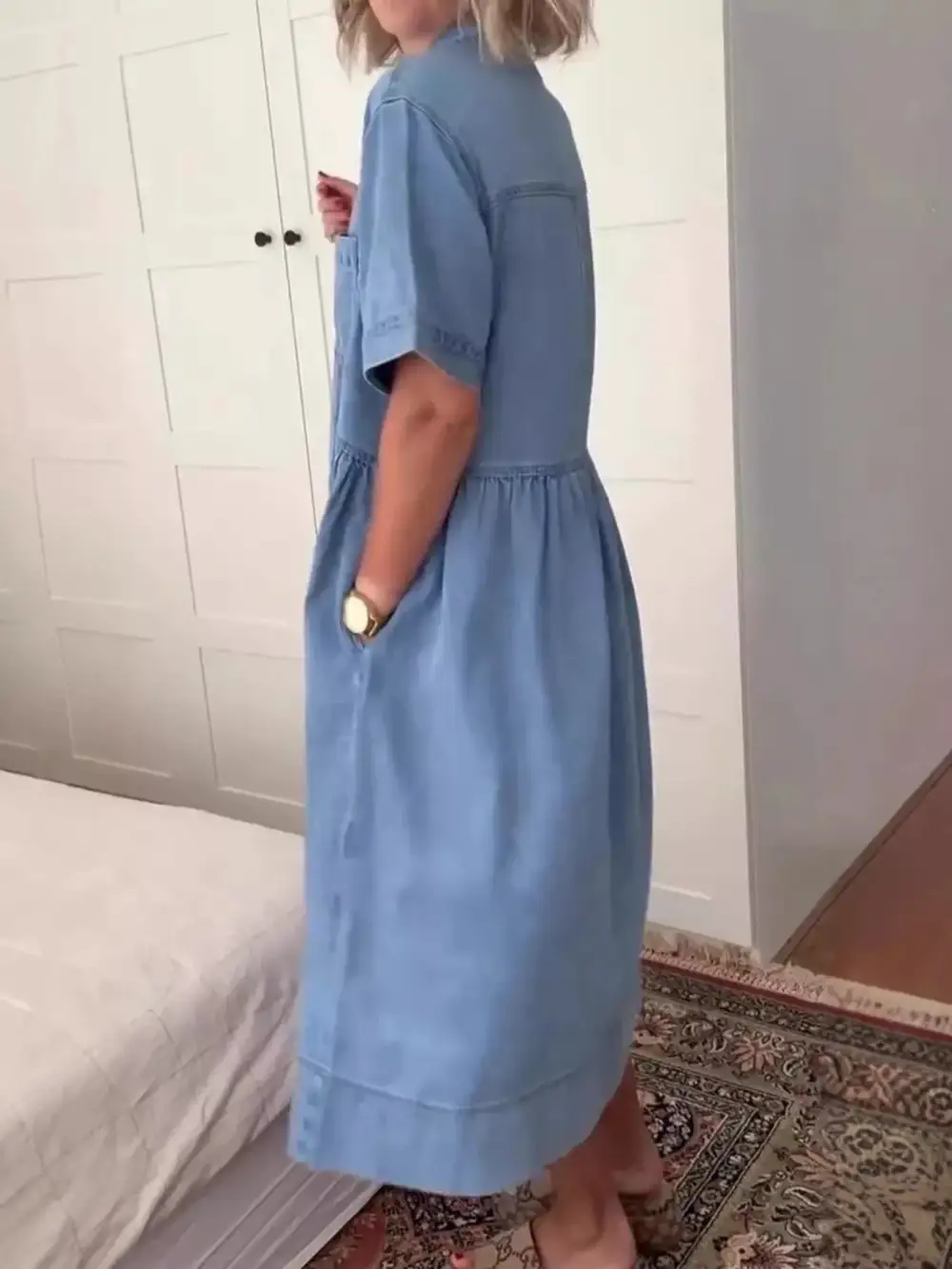 Full Size Button Front Midi Dress Plus Size