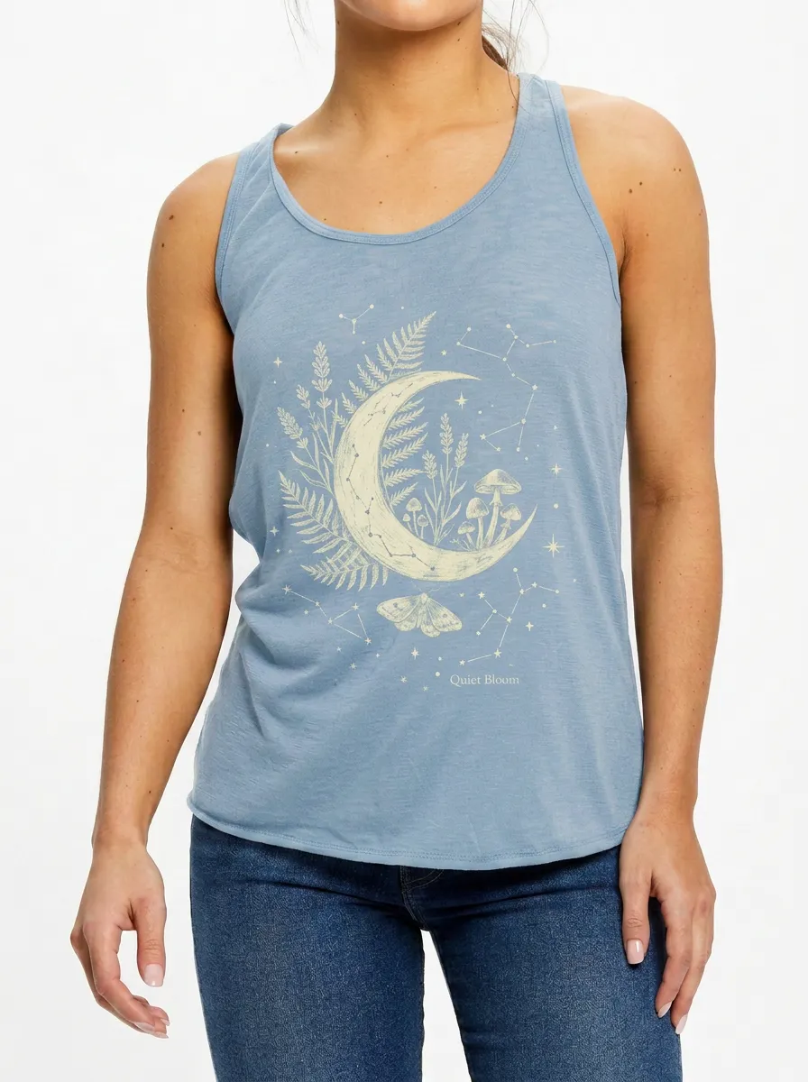 Women's Celestial Mushroom Fern Moon Printed Tank Top