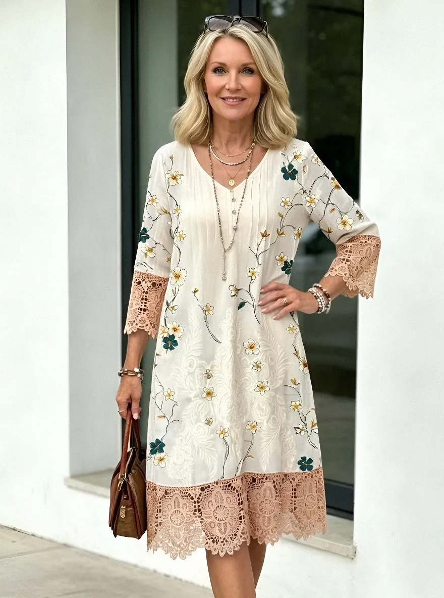 Women's Summer Vacation Floral Embroidery Lace Trim Printed Dress