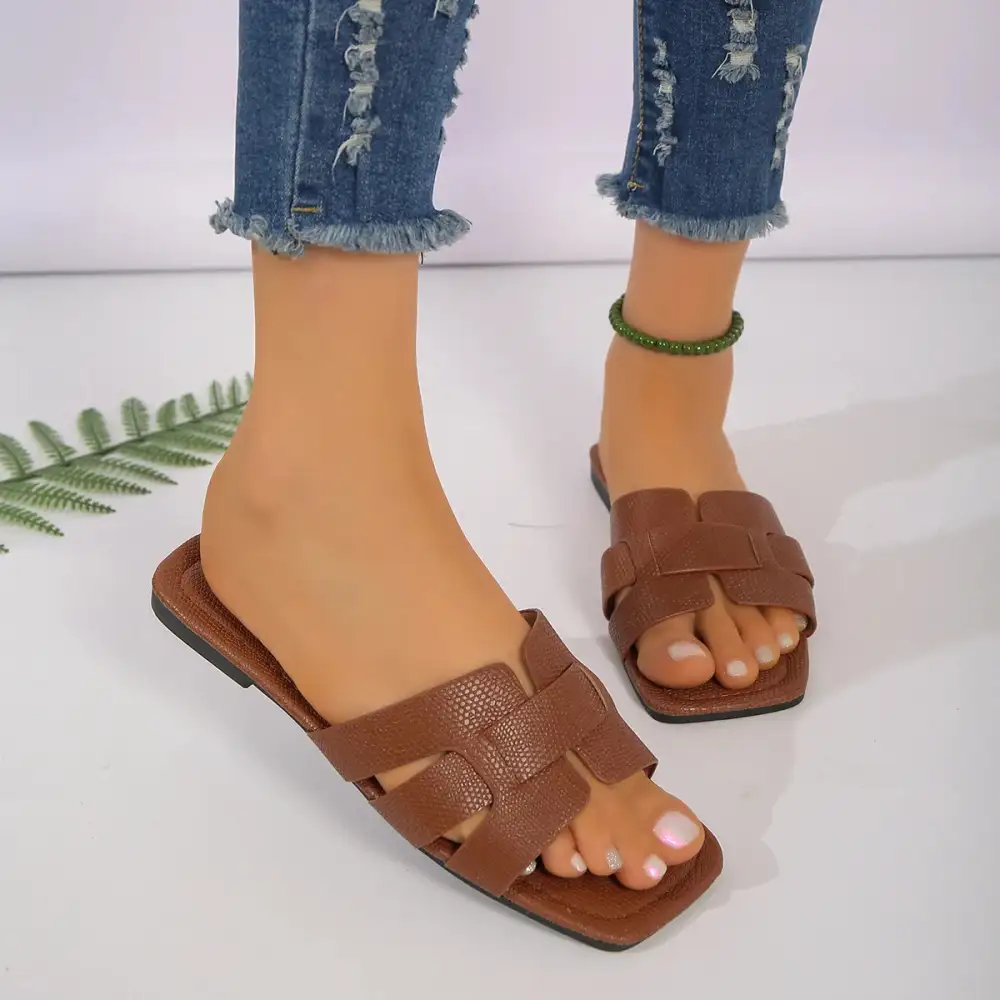Woven Strap Flat Slide Sandals