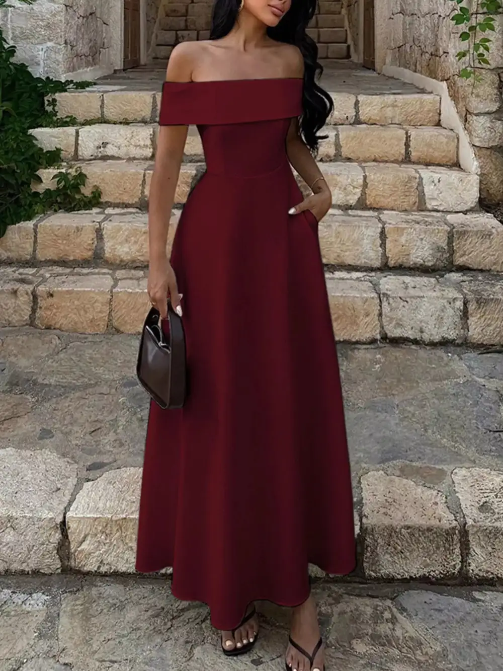 Off Shoulder A Line Maxi Dress