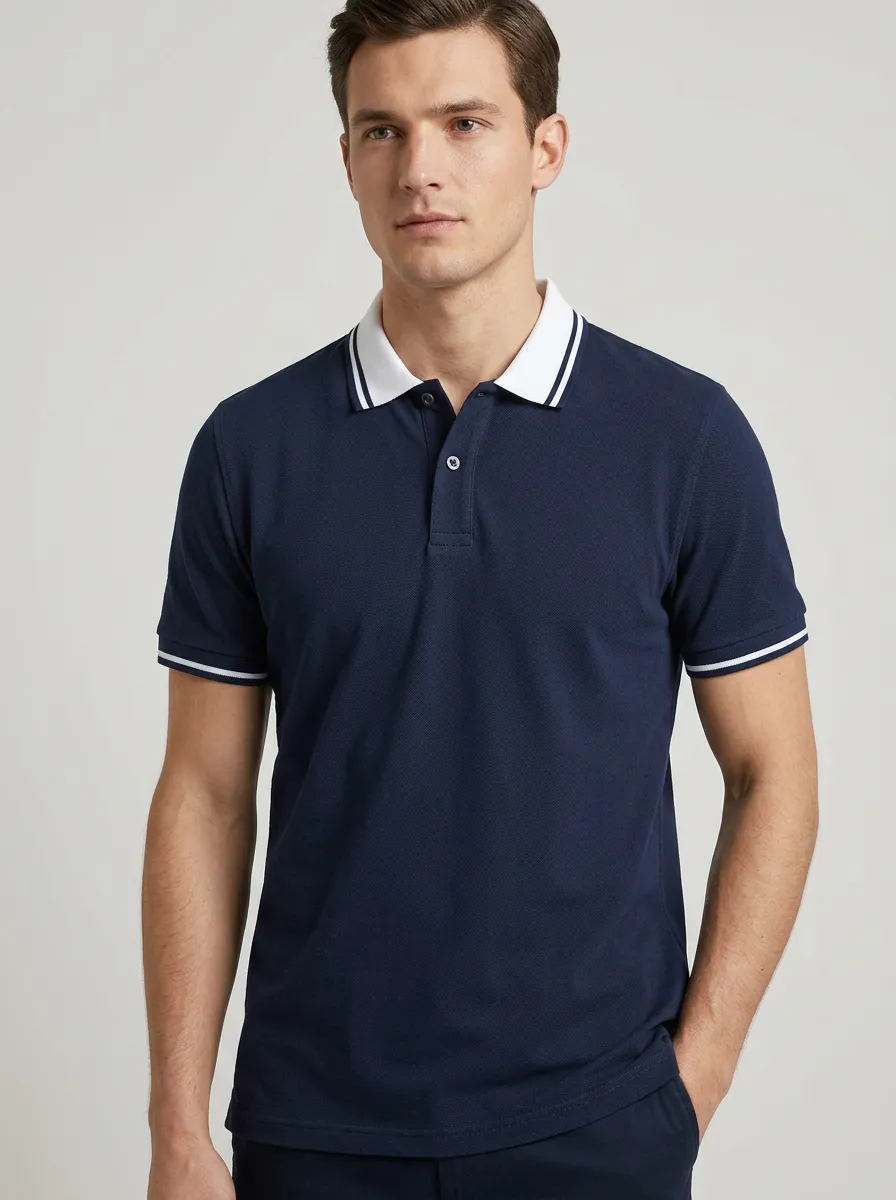 Men's Knit Ribbed Textured Tipped-Collar Polo Shirt