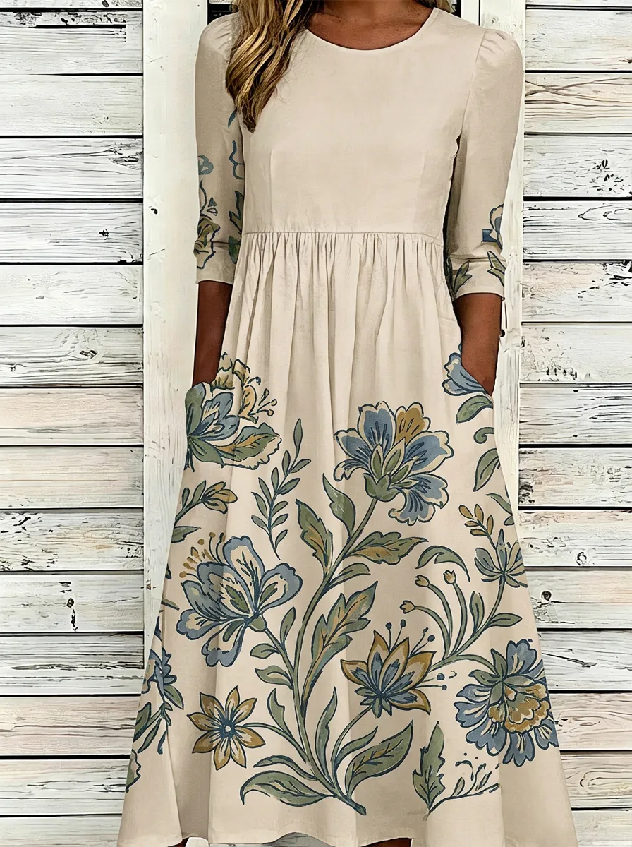Vintage Floral Botanical Midi Dress
