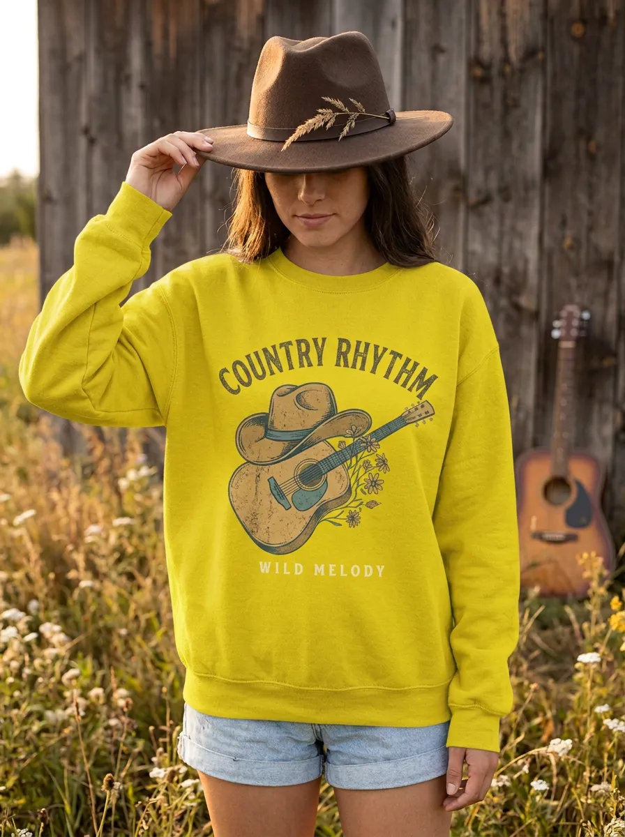 Cowboy-Hat Women's Country Music Crew Neck Sweatshirt