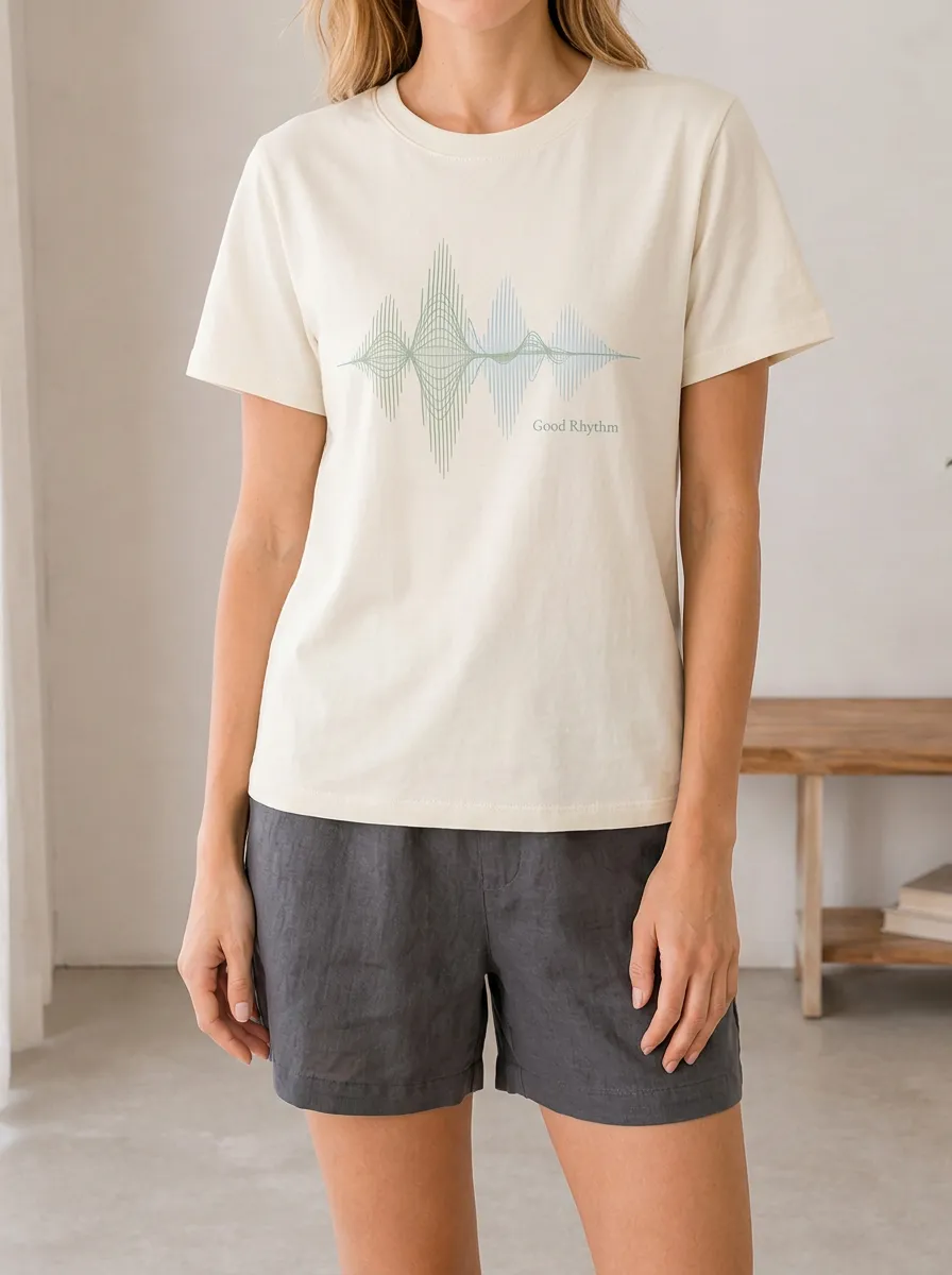 Women's Music Lover Good Rhythm Soundwave Printed T-shirt