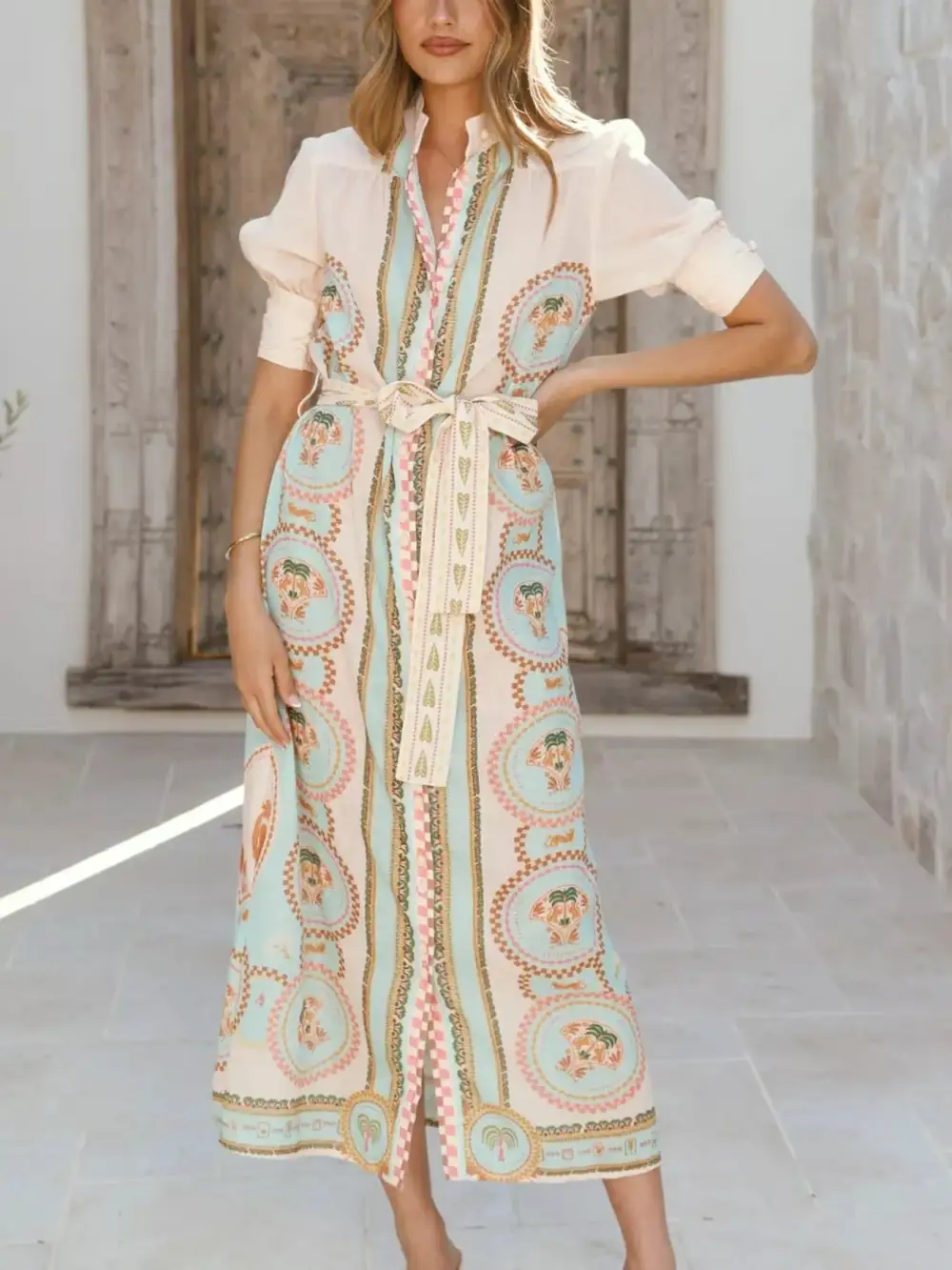 Refined Puff-Sleeve Printed Midi Dress