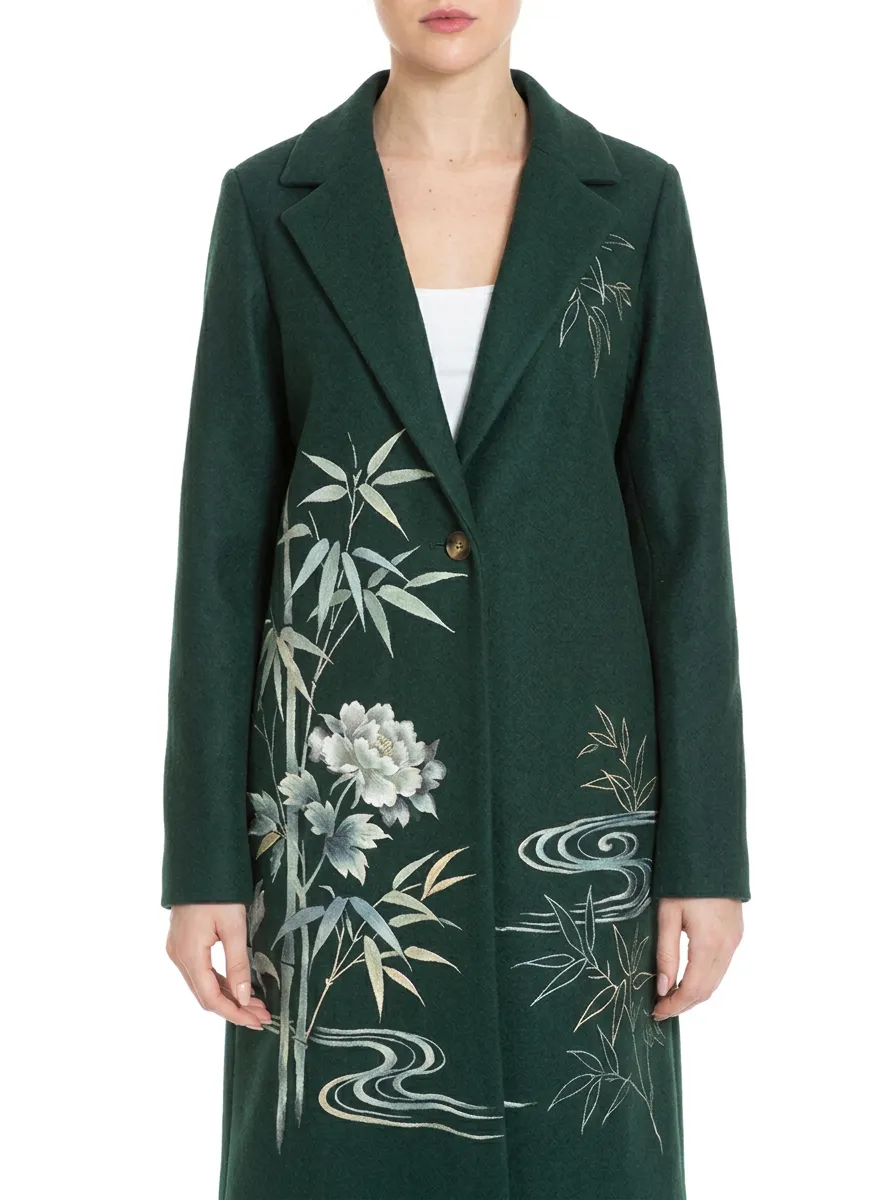 Women's Oriental Floral Bamboo Printed Wool Coat