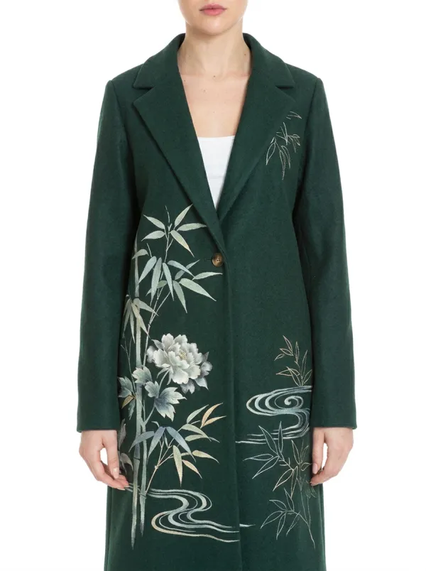 Women's Oriental Floral Bamboo Printed Wool Coat
