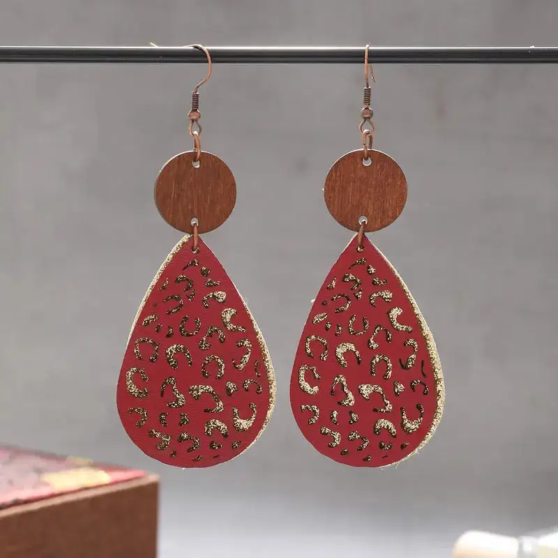 Modern Leather Wooden Statement Earrings