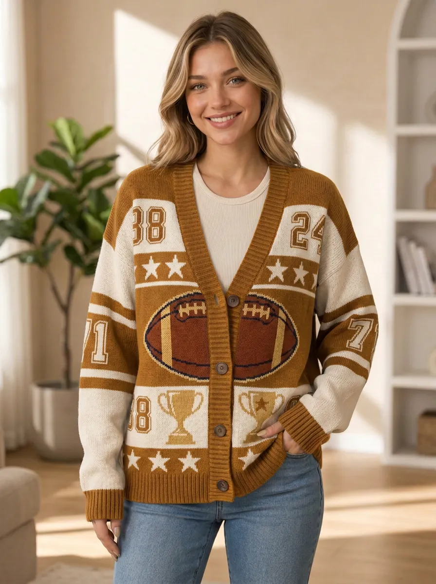 Women's Heritage Inspired Gridiron Trophy Star Ball Knit Cardigan