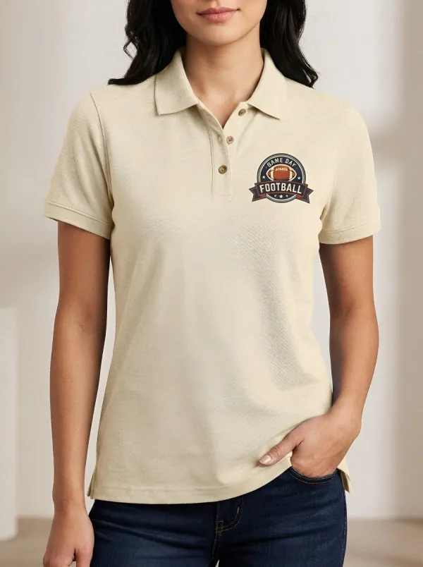 Women's American Football Game Day Badge Printed Polo Shirt