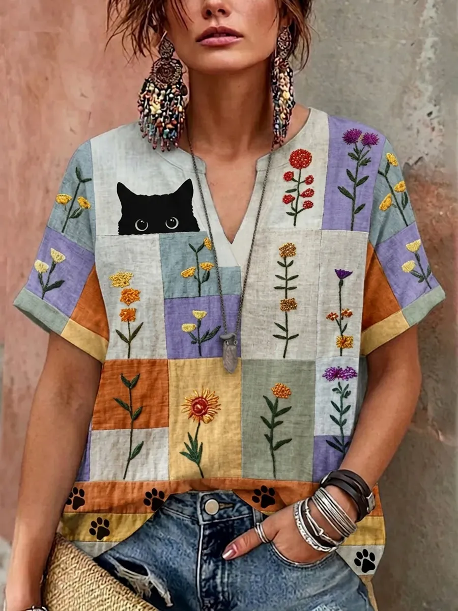 Women's Cute Cat Printed Casual Top