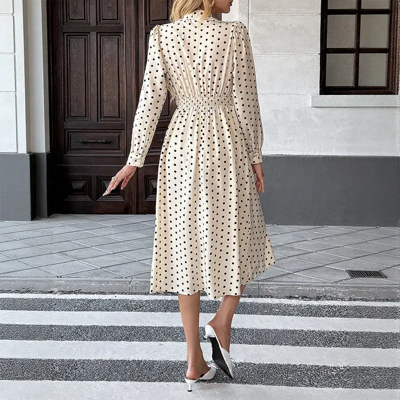 Women's Bodycon Long-Sleeve Lace Polka-Dot Midi Dress