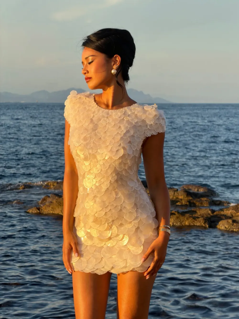 Lunaria Shell Disc Mini Dress in Ivory