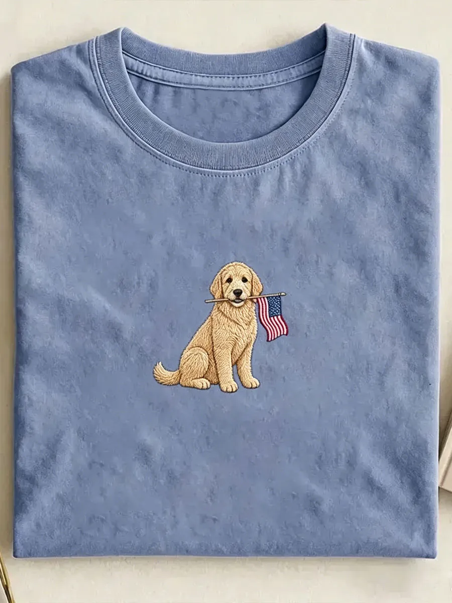 Unisex USA 250th Independence Day Puppy Print T-shirt