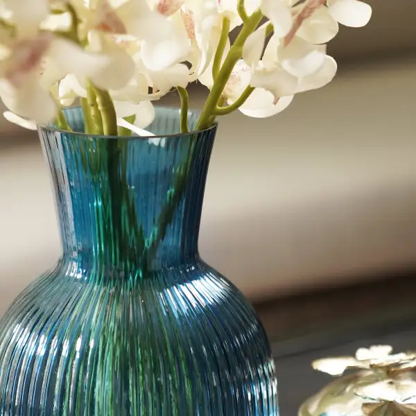 Blue Ribbed Glass Vessel
