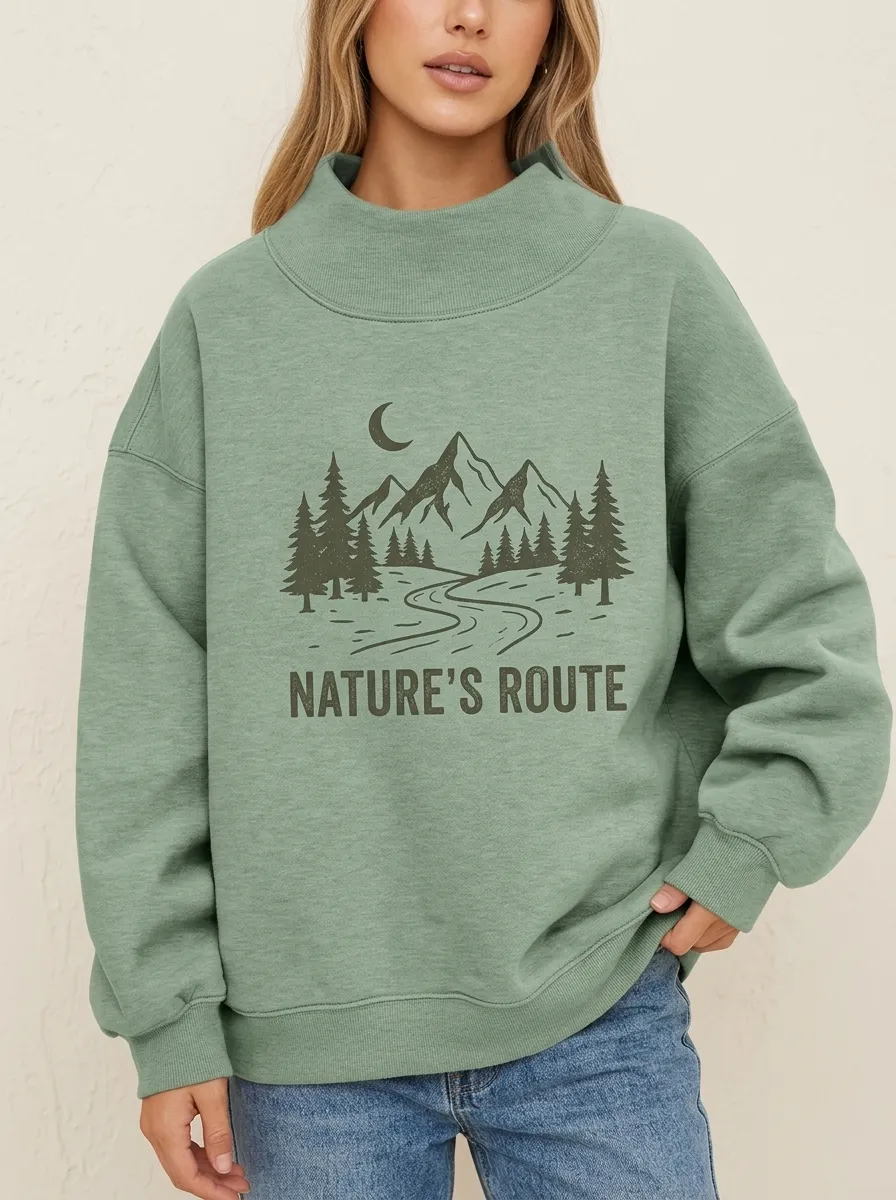 Women's Nature Lover Mountain Forest Moon Printed Sweatshirt