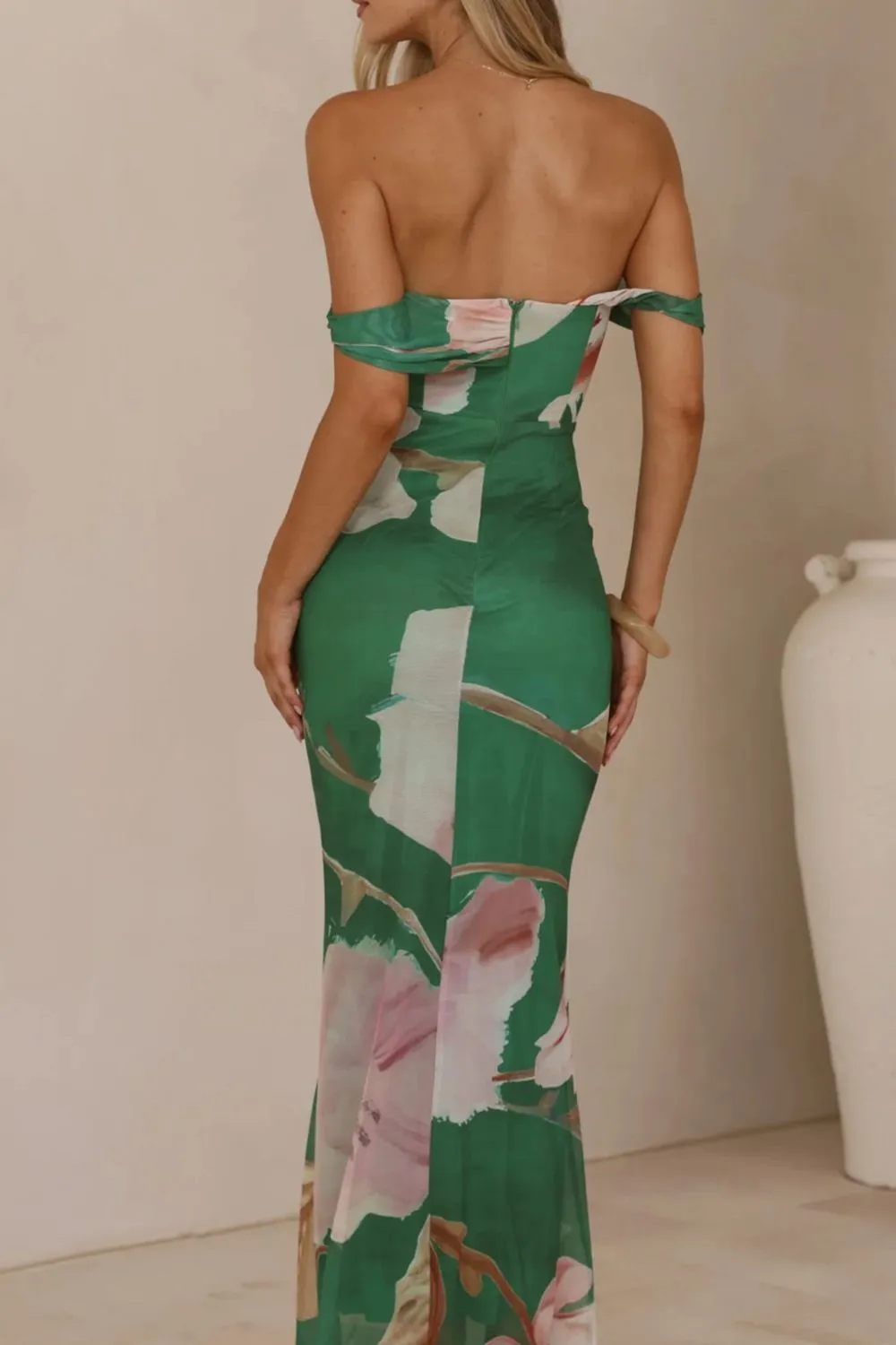 Classic Ruched One-Shoulder Floral Maxi Dress