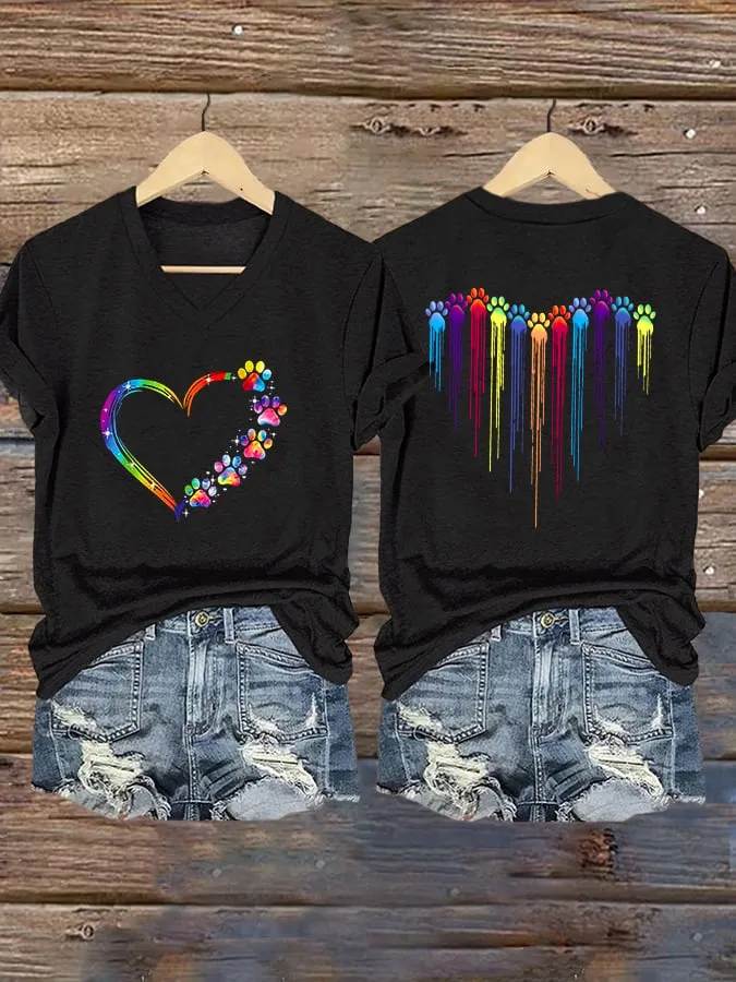 Women's Dog Paw Heart Print Casual T-shirt