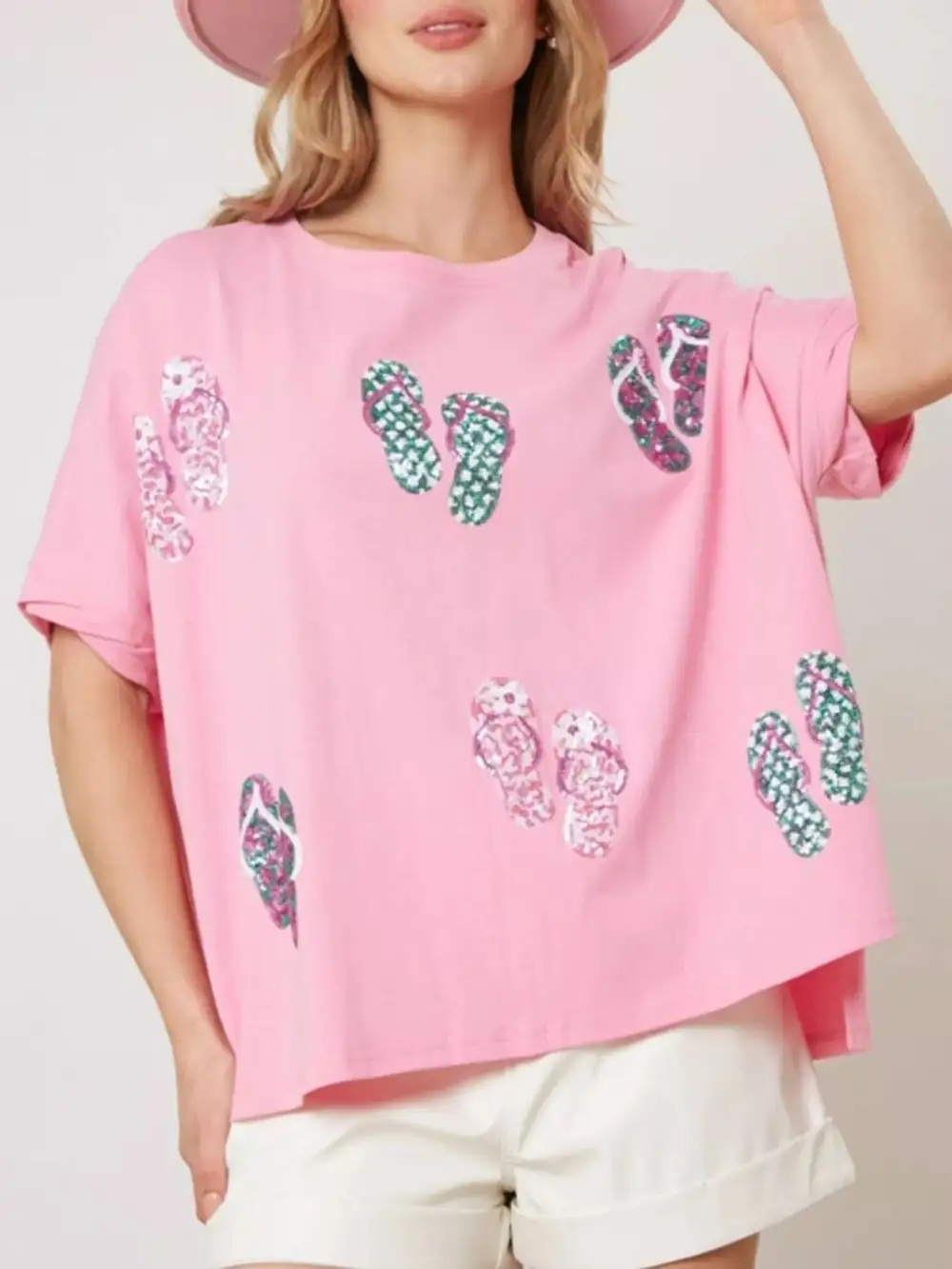 Flip Flop Print Round Neck Casual T