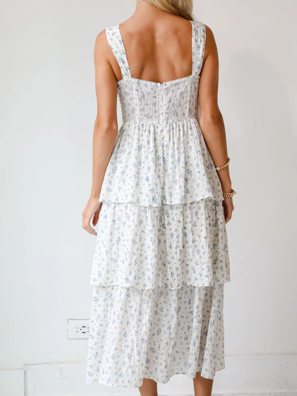 Ivory Floral Tiered Midi Dress