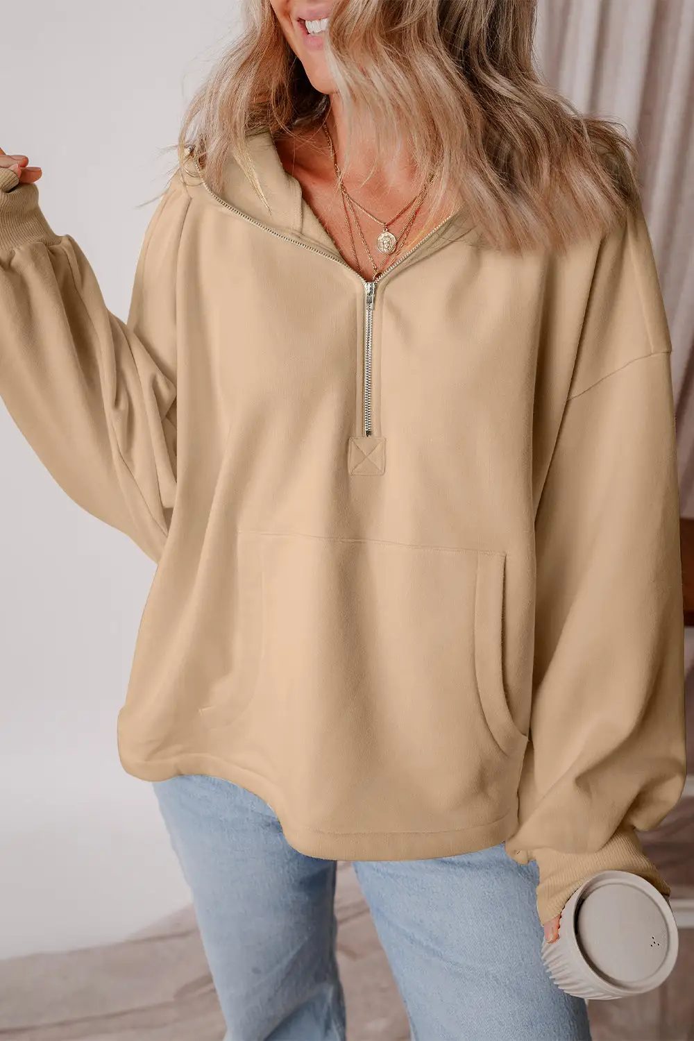 Half-Zip Pocketed Hoodie