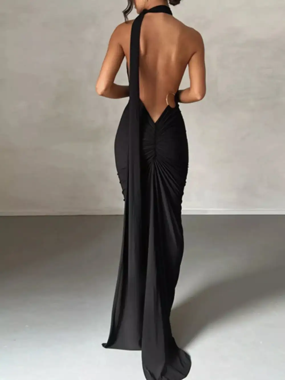 Backless One Shoulder Ruched Bodycon Maxi Dress