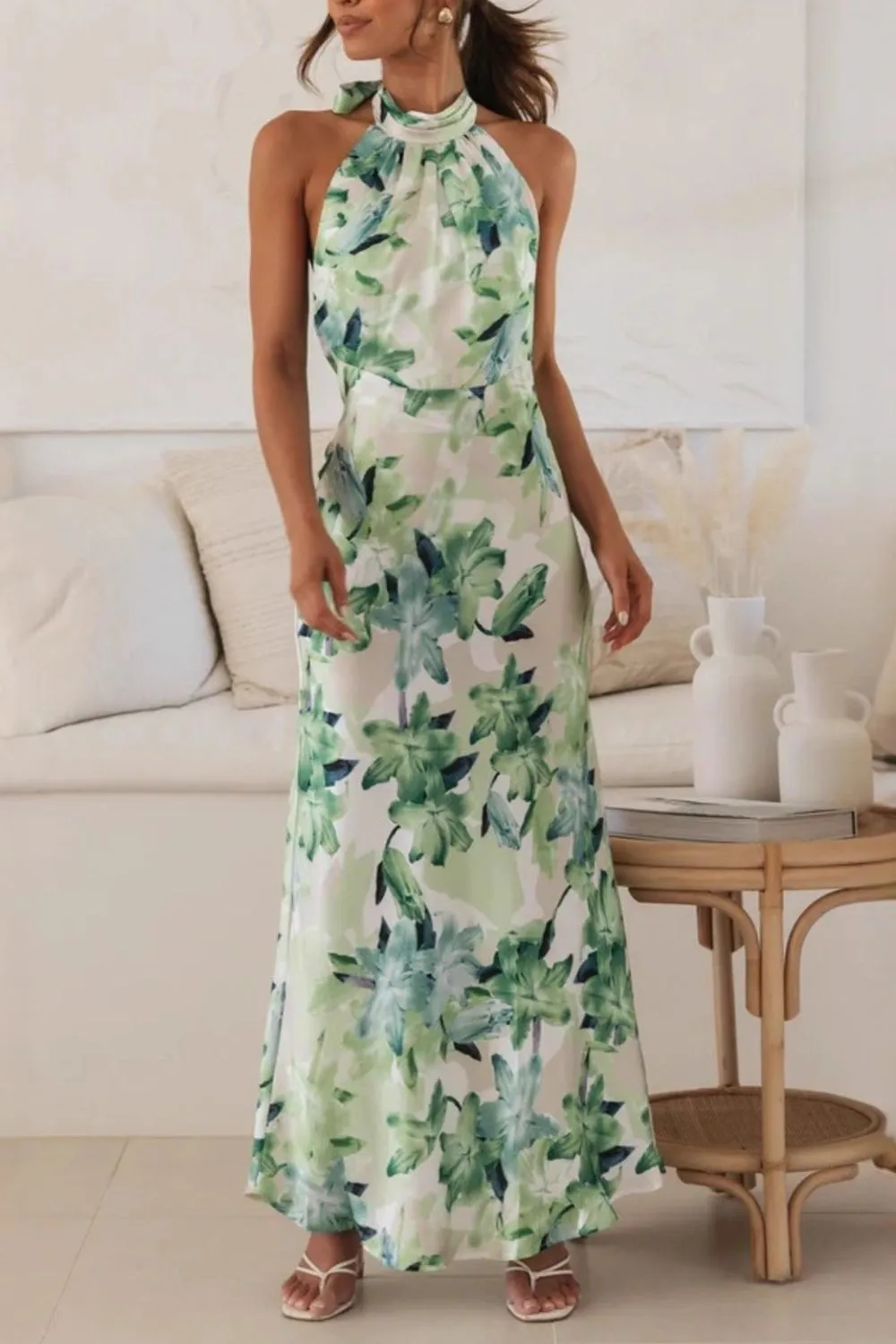 Classic Halter Floral Maxi Dress