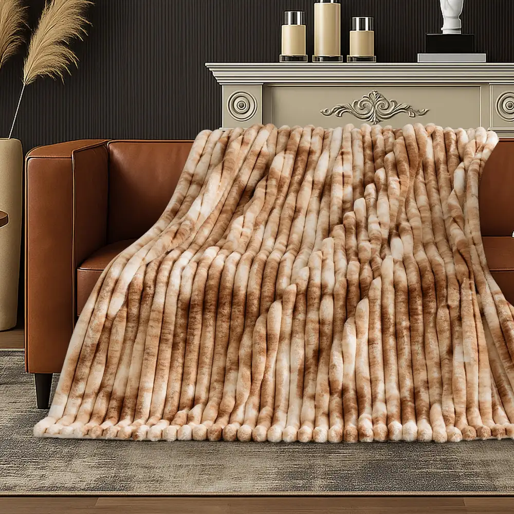 Striped Faux-Fur Throw Blanket