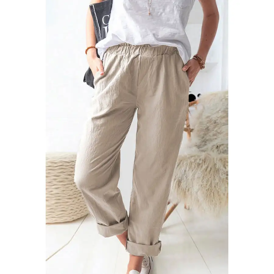 Paperbag Waist Pull on Pants with Pockets