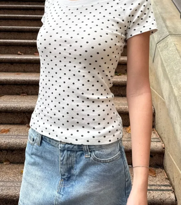 White Polka Dot Boat Neck Top