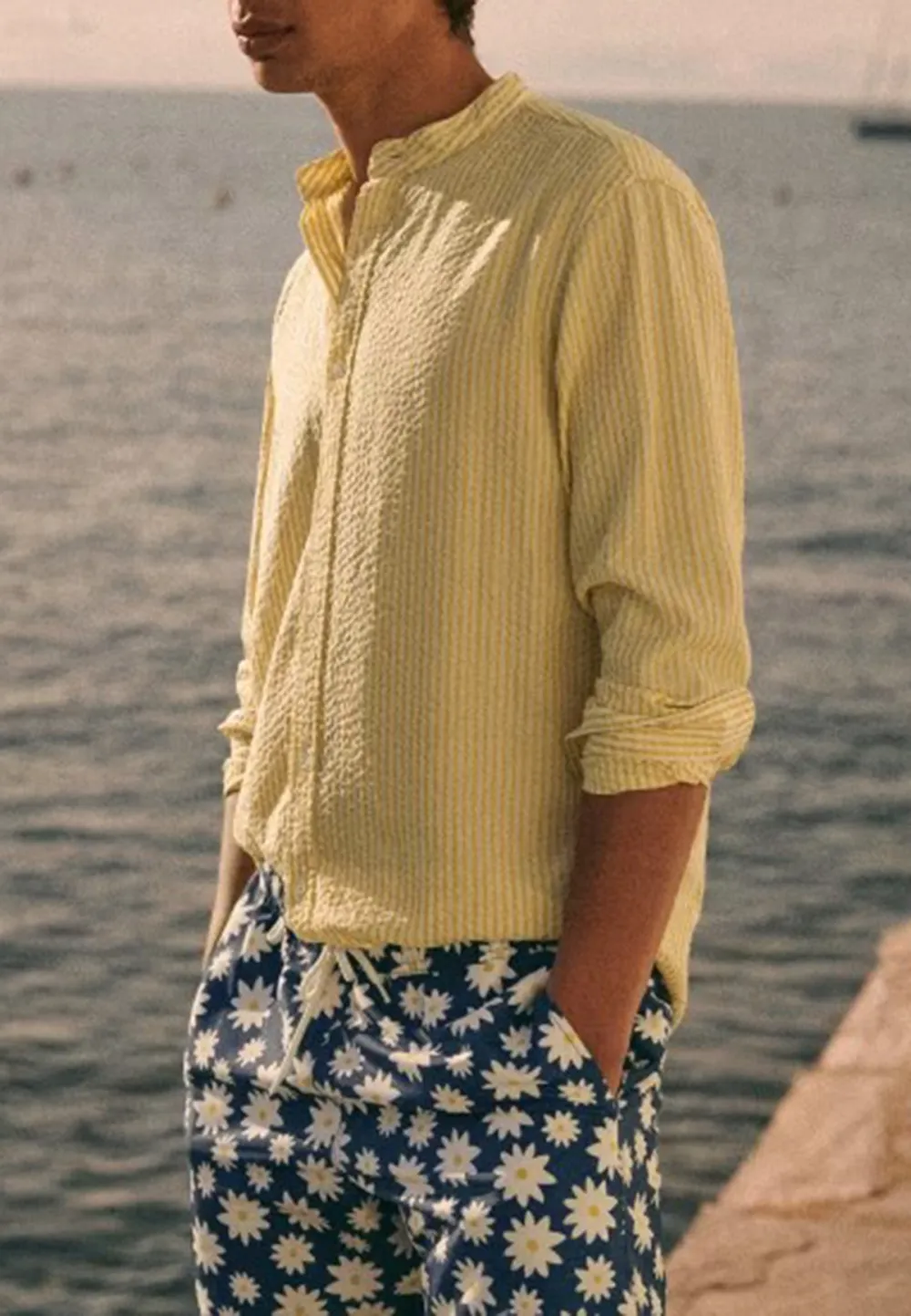 Yellow Seersucker Textured Long Sleeve Shirt